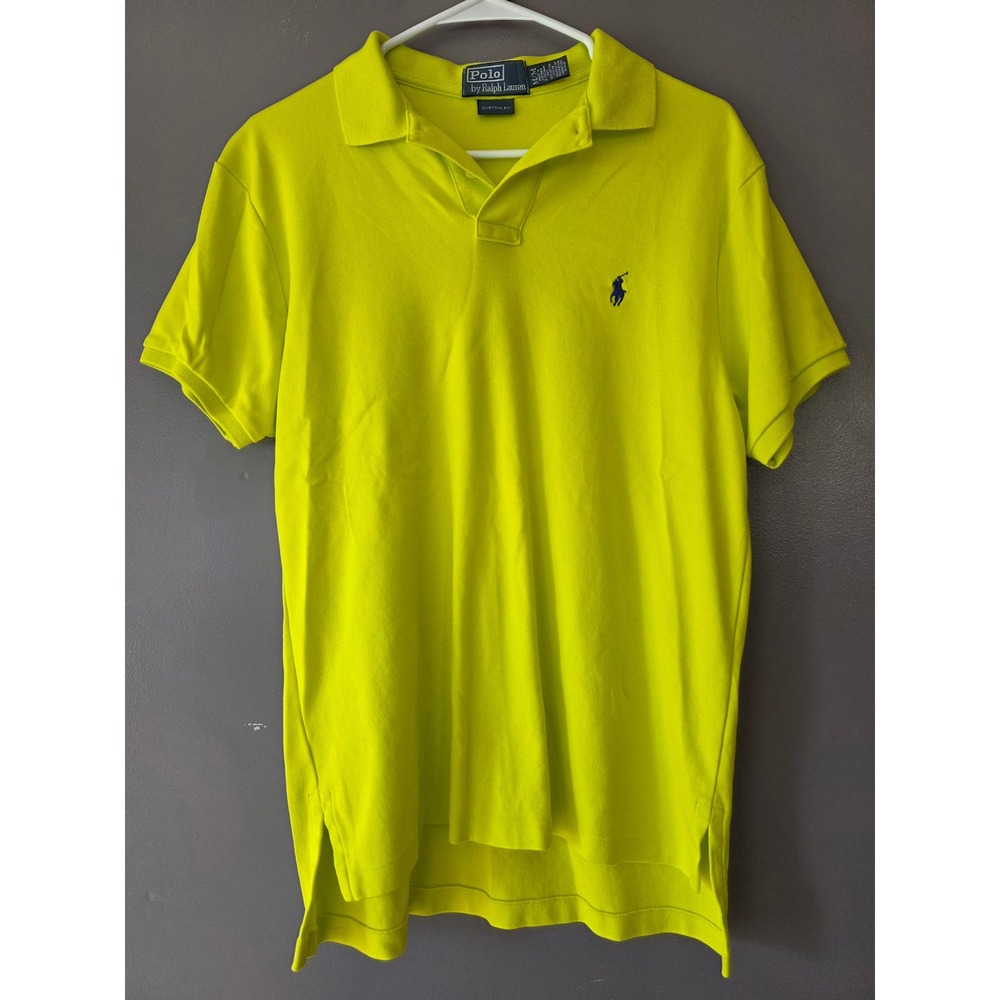 Polo Ralph Lauren Mens Custom Fit Mesh Polo Shirt Neon Lime Green Blue Pony M